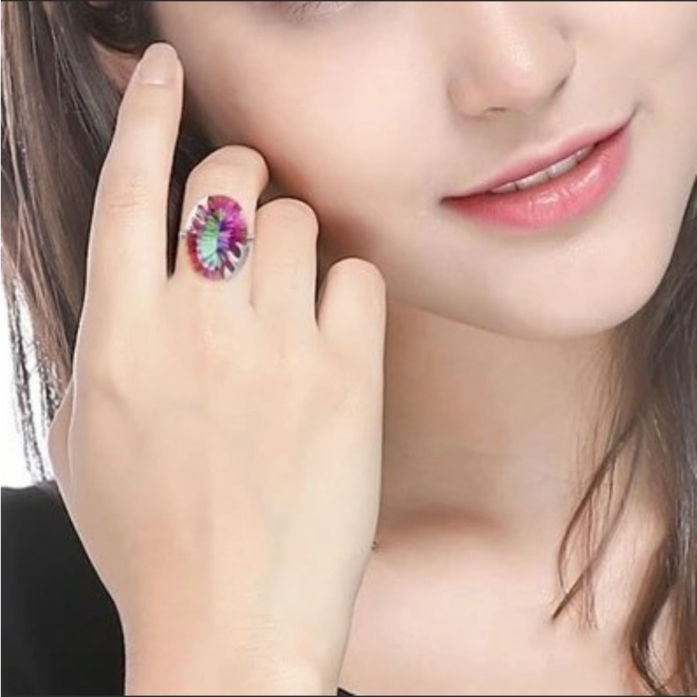 Womens silver Ring Mystic Topaz Oval Solitaire Nwt - Picture 3 of 4